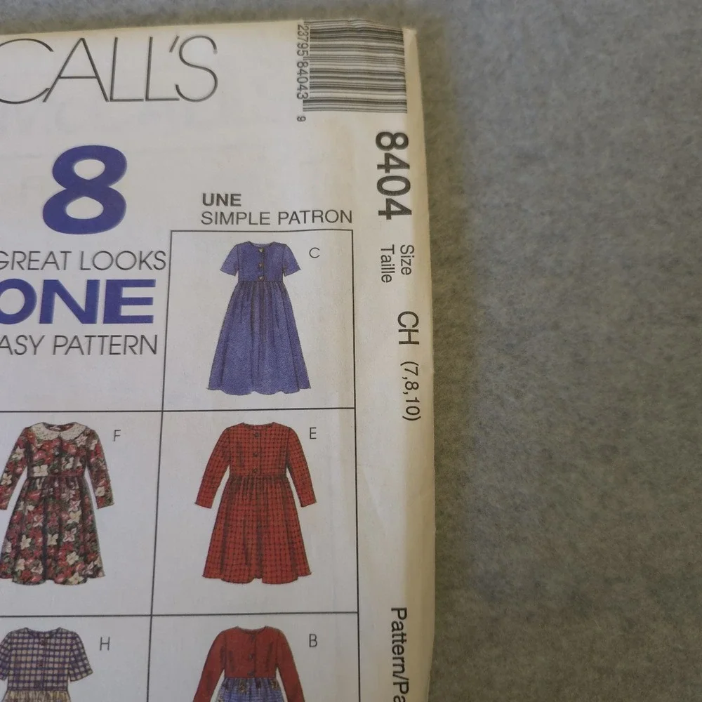 McCall's 8404 Dress Pattern 8 Looks in 1 Easy Sew Size CH (7-8-10) UNCUT VTG